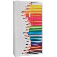 PaperFlow Rollladenschrank aus Metall und Kunststoff, abschließbar, 110 x 204 x 42cm (B/H/T), weiß / Stifte, 4 Böden