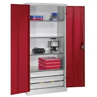 C+P CP-Möbel Werkzeugschrank 8921-503, aus Metall, grau / rot, mit 3 Schubladen & 4 Fachböden, abschließbar, 93 x 195 x 50 cm