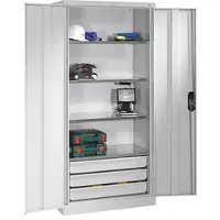 C+P CP-Möbel Werkzeugschrank 8921-503, aus Metall, lichtgrau, mit 3 Schubladen & 4 Fachböden, abschließbar, 93 x 195 x 50 cm