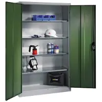 C+P CP-Möbel Werkzeugschrank 8931-052, aus Metall, grau / grün, Schwerlastschrank, 4 Fachböden, abschließbar, 120 x 195 x 50cm