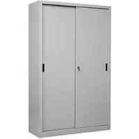 Gürkan G-Office Schiebetürenschrank SLC.1912, abschließbar, aus Metall, 4 Fachböden, 120 x 195 x 45 cm (B/H/T), lichtgrau