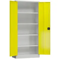 LÜLLMANN Flügeltürenschrank Metallschrank mit 4 Fachböden 180x80x38cm lichtgrau/zinkgelb X-530336
