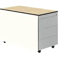 Mauser Schubladencontainer m.Rollen, 573x800, HPL-Vollkernpl., 3 Schubl.,weiß/alu/Ahorn