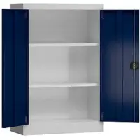 Classix Flügeltürenschrank, 1200 x 800 x 380 mm, lichtgrau/enzianblau