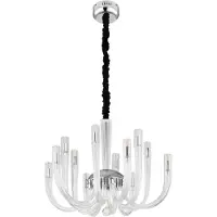 Globo Lighting Hängeleuchte Metall verchromt, Glasstäbe klar, Kette mit schwarzem Samt überzogen, ø: 620mm, H: 1170mm, exkl. 12x G9 7W 230V