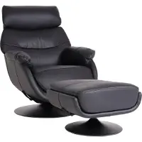 Mendler Relaxsessel mit Hocker MCW-K99, Fernsehsessel Sessel, Wippfunktion drehbar, Metall Echtleder/Kunstleder schwarz