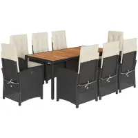 vidaXL 9-tlg. Garten-Essgruppe mit Kissen Schwarz Poly Rattan