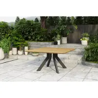 OUTFLEXX Motavi Esstisch, anthrazit/natur, Alu/recyceltes Teak, 150 x 150 cm, rustikal gebürstet, FSC-zertifiziertes Produkt PRT1450