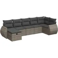 vidaXL 7-tlg. Garten-Sofagarnitur mit Kissen Grau Poly Rattan