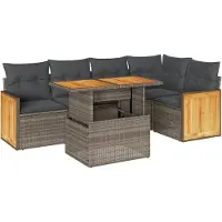 vidaXL 6-tlg. Garten-Sofagarnitur mit Kissen Grau Poly Rattan Akazie