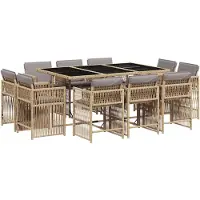 vidaXL 11-tlg. Garten-Essgruppe mit Kissen Beigemischung Poly Rattan