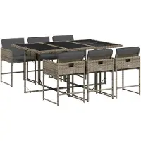 vidaXL 7-tlg. Garten-Essgruppe mit Kissen Grau Poly Rattan