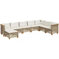 vidaXL 8-tlg. Garten-Sofagarnitur mit Kissen Beige Poly Rattan