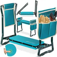 Kesser 2 in 1 XXL Kniebank für Gartenarbeit Gepolstert Sitzunterlage Eva-Schaumkissen Gartenhocker Klappbar Inkl. 2x Werkzeugtasche Gartenbank Höhenverstellbar 60 x 50 x 27 cm bis 150 kg