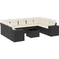 vidaXL 10-tlg. Garten-Sofagarnitur mit Kissen Schwarz Poly Rattan