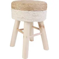 WDMT Runder Hocker aus Jute und Holz - Ø 30 x 42 cm - Bohemian Design - Braun/Weiß