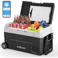 Insma Hcalory 45 Liter Kühlbox 12V/24V Tragbarer Mini-Kühlschrank bluetooth Elektrische Gefrierbox Klein Gefrierschrank für Auto Camping mit Rädern, Griff