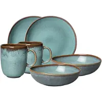Like. by Villeroy & Boch Frühstücks-Geschirrset "Lave glacé", (Set, 6 tlg., 2x Müslischale 380ml, 2x Frühstücksteller 24cm, 2x Henkelbecher 340ml), Effektglasur, Steingut