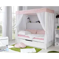 Ticaa kindermobel Himmelbett "Rosa" 310 Kiefer Weiß (Rosa/Weiß Stern) Ticaa Weiß