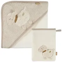 Fehn 2-tlg. Bade-Set Kapuzenbadetuch & Waschlappen fehnNATUR, beige