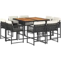 vidaXL 9-tlg. Garten-Essgruppe mit Kissen Schwarz Poly Rattan