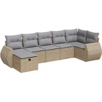 vidaXL 7-tlg. Garten-Sofagarnitur mit Kissen Beige Poly Rattan