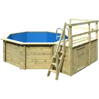 Karibu Aufstellpool Holzpool-Set Classic 1C rund Ø 400x124 cm inkl. Leiter, Bodenschutzvlies, Sonnendeck & 1 Flügel Holz