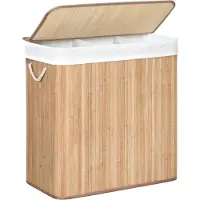 Songmics Wäschekorb mit Deckel Bambus - 3 Fächer - Faltbar - 60 x 40 x 61,5cm - 150L Holz