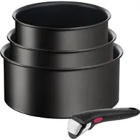 Tefal Ingenio Unlimited 4-teiliges Kasserollen-Set, Gemischtes Set, Schwarz, Aluminium, Titan, Schwarz, Thermo-Punkt