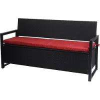 Mendler Poly-Rattan 3er Sitzbank MCW-F39, Gartenbank Truhenbank, Staufach Aufbewahrung Sitzkissen anthrazit, Kissen bordeaux