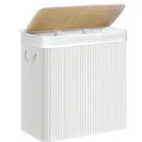 Songmics Wäschekorb mit Deckel Bambus 3 Fächer faltbar 60 x 40 x 61,5cm 150L - LCB091W01 Weiß
