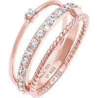 Elli Ring Kristalle Stapelring 3Er Set 925 Silber Elli Rosa