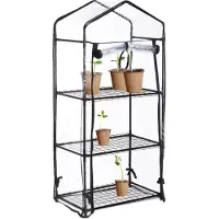 Relaxdays Gewächshaus Balkon, PVC-Folie, Stahl, HxBxT: 126 x 59 x 37 cm, Foliengewächshaus 3 Ebenen, schwarz/transparent