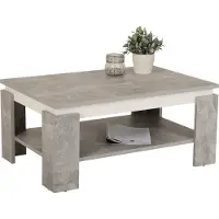 Hela Couchtisch Wohnzimmertisch Tim II - Nachbildung Betonoptik/Weiß - großer Ablageboden - Melaminbeschichtung - Maß 90 x 60 cm