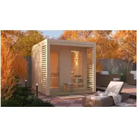 Karibu 38 mm Saunahaus Angelia 1-3 Saunaofen mit eingebauter Steuerung 9 kW naturbelassen Set