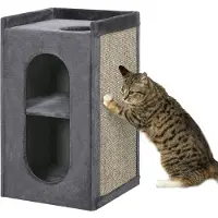 PawHut Kratztonne Höhe 81 cm, Katzentonne mit 2 Höhlen, Kratzturm mit Kratzbrett
