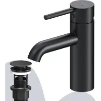 AM.PM Badarmatur mit Pop-Up Ablaufventil für Waschbecken Wasserhahn Bad Schwarz Waschtischarmatur mit Ablaufgarnitur 1 1/4 Zoll Messing Ventil Ablauf