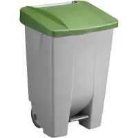 BRB-Lagertechnik Tretabfalleimer mit Rollen, Inhalt 80 Liter, HxBxT 740 x 490 x 420 mm, Korpus grau, Deckel grün