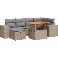 vidaXL 8-tlg. Garten-Sofagarnitur mit Kissen Beige Poly Rattan Akazie