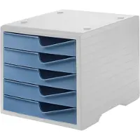 Styro Schubladenbox styroswing, 5 Schübe, Auszugsperre & Griffmulde, stapelbar, B 270 x T 340 x H 255 mm, Polystyrol, grau-taubenblau