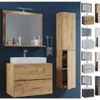 VCM 4-tlg. Waschplatz Waschtisch | Waschbecken Unterschrank Breite 80 cm | Badmöbel Set mit Schubladen Drehtüren Spiegel | Lendas L