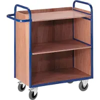 ROLLCART Etagenwagen mit 3 Wänden 1070mm hoch und 3 Ladeflächen 800x490mm im Buchendekor ohne Rand