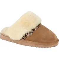 Warmbat Pantoffeln Flurry Suede Tape Damen Cognac / Cream-Schuhgröße 39