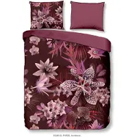Muller Textil Descanso Bettwäsche "Blumen" - Bordeaux - (140x200/220 cm) - Bio Baumwolle Satin