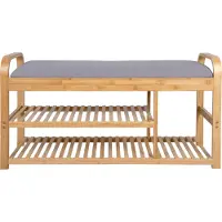 Leitmotiv Bank Arch - Bambus mit grauem Kissen - 100x33x50 cm - Modern/Skandinavisch