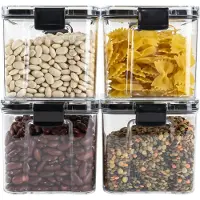 Krumble Vorratsdosen mit Deckel 4 Stück - Vorratsdosen - Lebensmittelkonservierung - Zuckerdose - Kunststoff - Fassungsvermögen 700 ml - 10 x 10 x 9,5 cm (lxbxh) - Transparent und schwarz