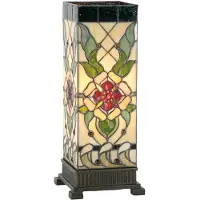 Clayre & Eef Tiffany Tischlampe 18x18x45 cm Beige Grün Glas Rose