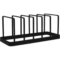 QUVIO Pfannendeckelhalter - Pfannenzubehör - Deckelhalter - Ablageständer - Metall - Schwarz - 10 x 24 x 10,5 cm