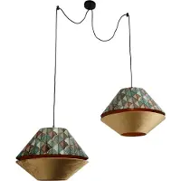 QAZQA - Klassisch I Antik Puristische Pendelleuchte I Pendellampe I Hängelampe I Pendellampe I Puristische Pendelleuchte I Lampe I Leuchte schwarz mit doppeltem Samt Lampenschirm Blattdesign und Beige
