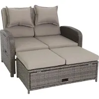 Greemotion Gartensofa mit Liegefunktion Bahia Tobago Rattan Braun inkl. Kissen und Auflagen